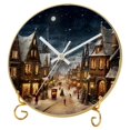 Christmas retro Round Wall Clock with Printed Design, Hooks and Gold