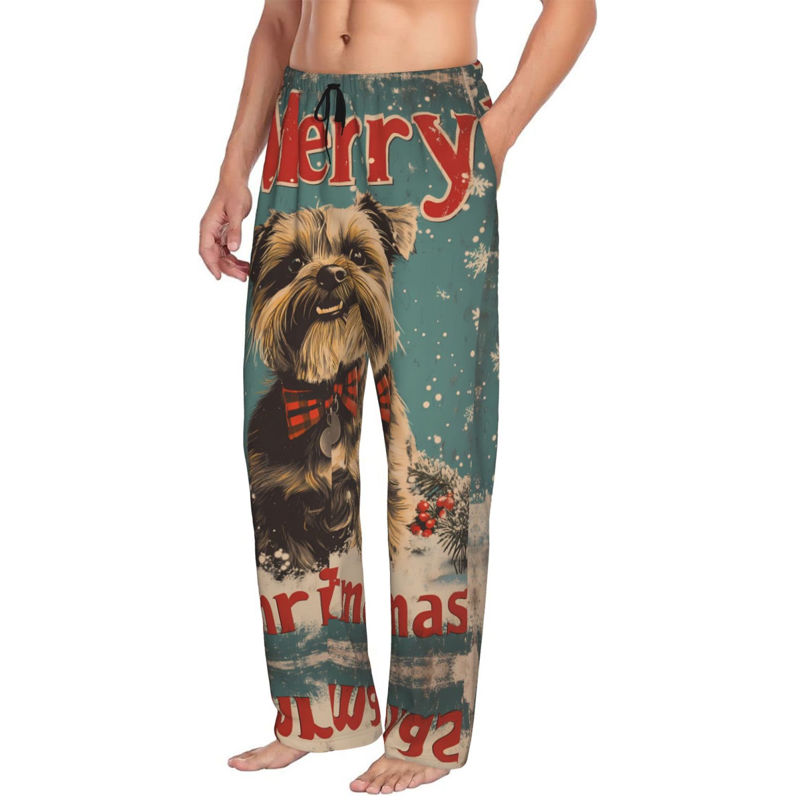Christmas retro dog Mens Pajama Pants Bottoms with Pockets Comfy Mens