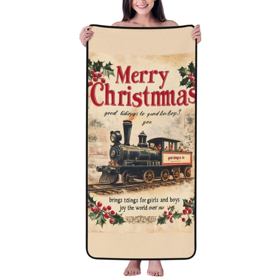 Christmas retro steam train Cotton Bath Towels for Bathroom - Microfiber Quick Dry Towels for Body Bath Sheets, Personalized Beach Towel, Soft Shower Towels for Travel Home Beach 27*55in