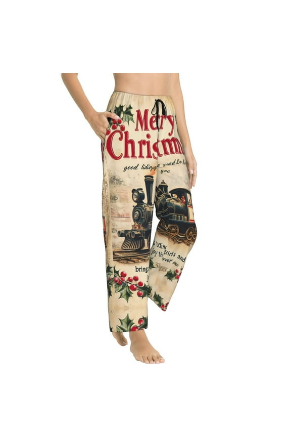 Christmas retro steam train Pajama Pants Women - Soft Breathable Sleep & Lounge Pants for Women, Comfy Casual Pj Pants Bottoms with Pockets
