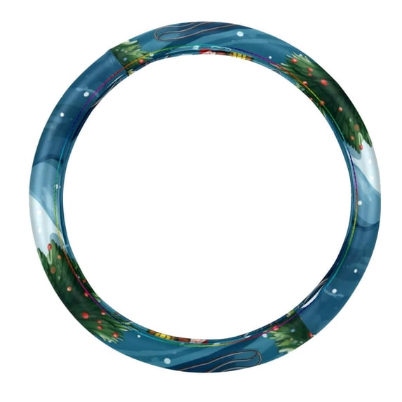 Christmas sled 14.5 Inch Printing PVC Leather Steering Wheel Cover Car Wheel Covers Auto Accessories