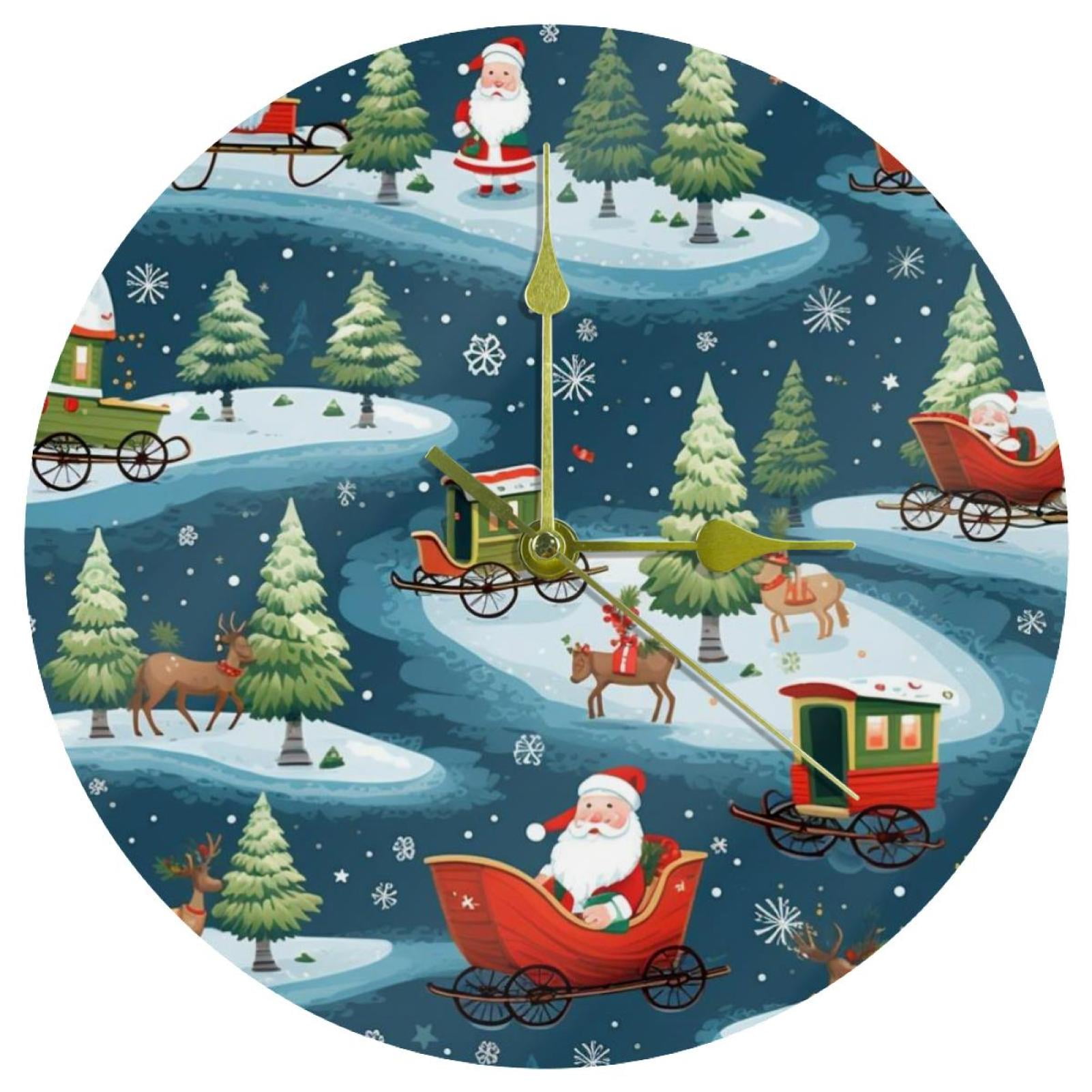 Christmas sled 9.8 Inch Round Acrylic Wall Clock Silent Non Ticking