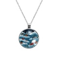 thumbnail image 1 of Christmas sled Glass Design Circle Pendant Women's Necklace, 1 of 5