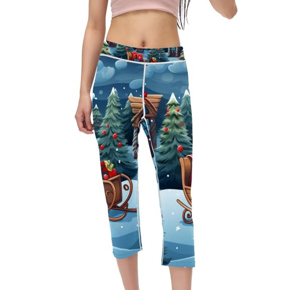 Christmas sled High Waist Capris Yoga Leggings for Women Running Fitness Not See-Through Printed Pants