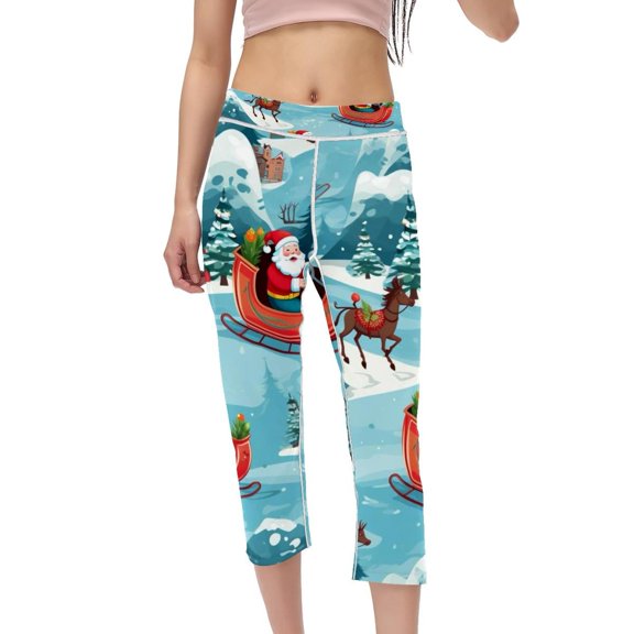 Christmas sled High Waist Printed Capris Yoga Pants Women Leggings Gym Pants Womens Leggings - Not See-Through and Suitable for Running, Fitness, Yoga