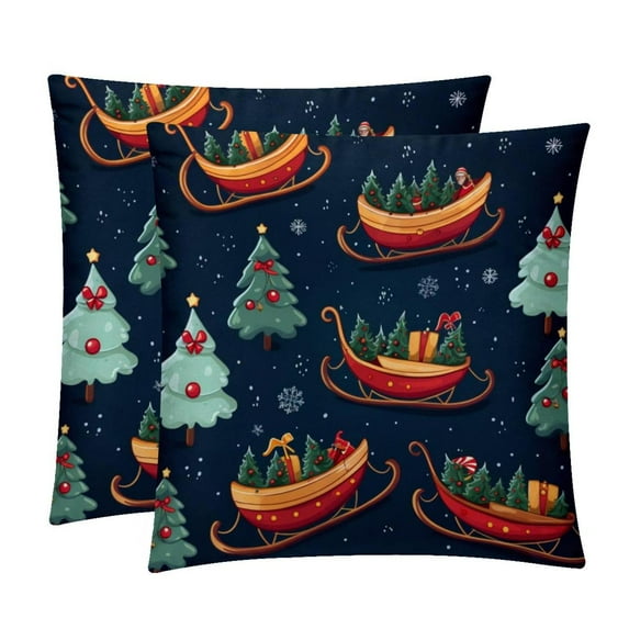 Christmas sled Velvet Throw Pillow Covers Inserts in 16x16, 18x18, and 20x20 Inches - Set of 2 - Unique Patterns for Throw Pillow Covers for All Occasions
