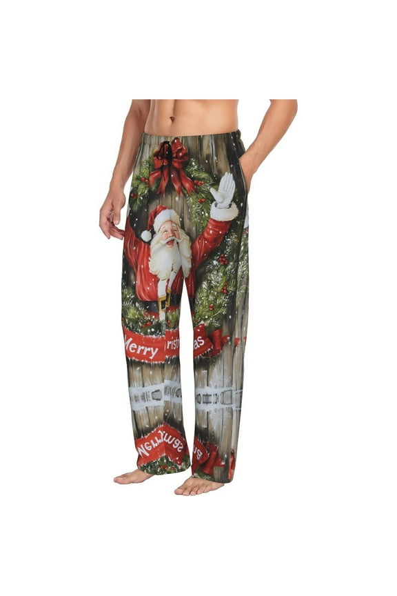 Christmas smile Santa Claus Mens Pajama Pants Bottoms with Pockets - Comfy Mens Pj Pants, Soft Men Lounge Pants