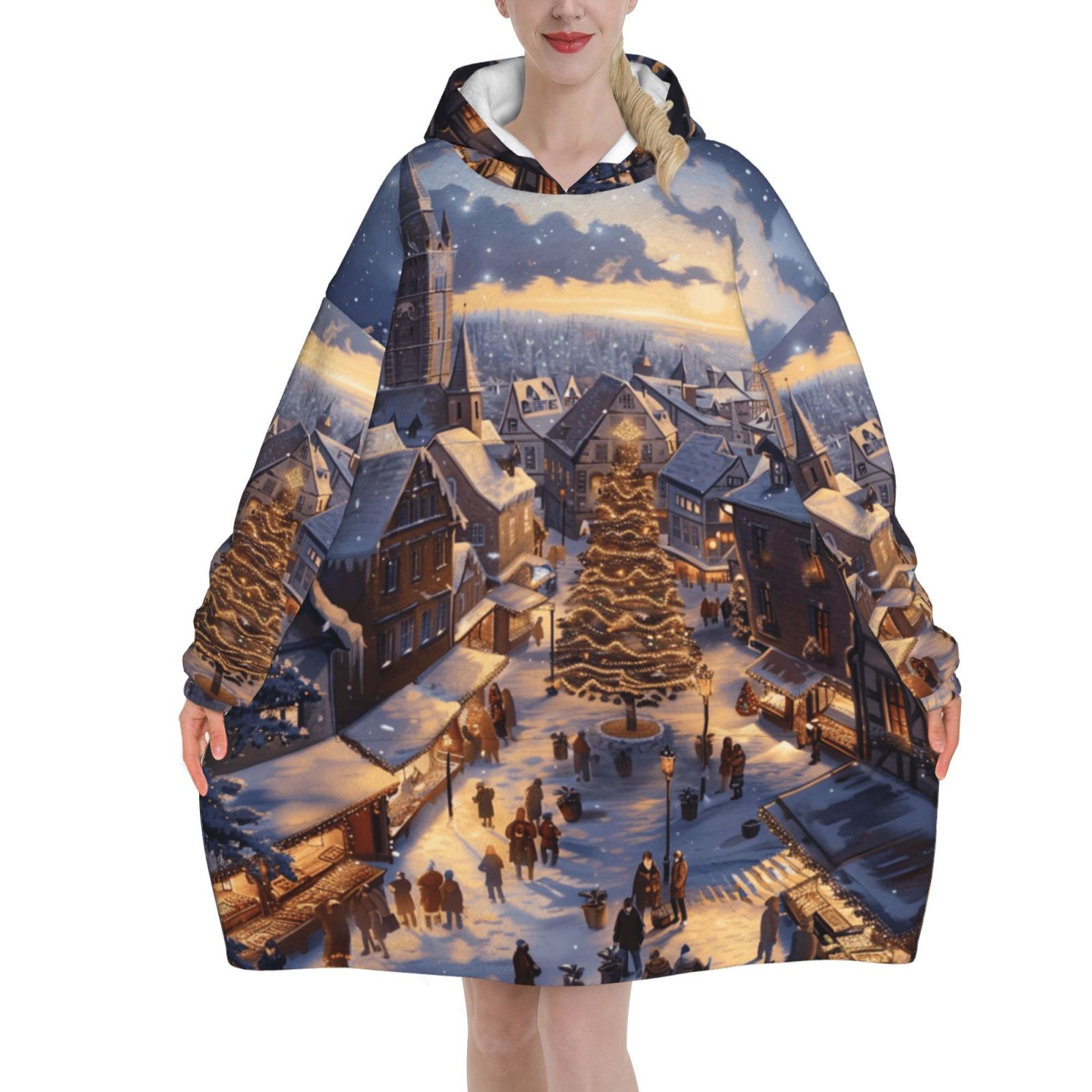 Christmas snow blanket hoodie, wool blanket sweatshirt for adult