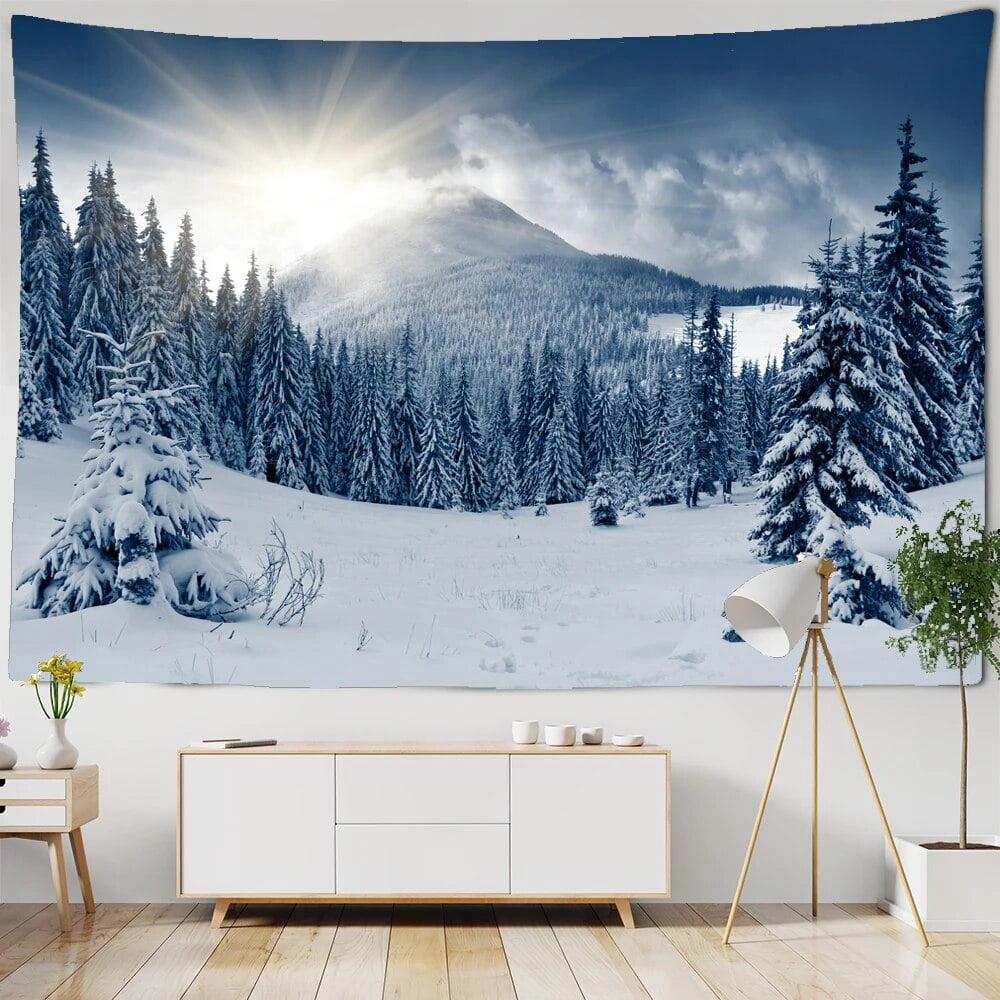 Snowy Pine Tree Christmas Wall Hanging Art Tapestry