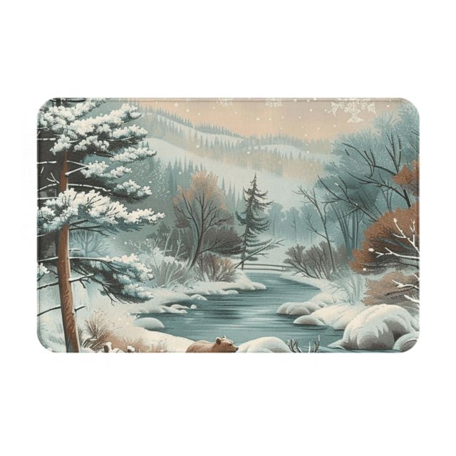 Christmas snow scene Non slip door mat, bathroom mat, front door