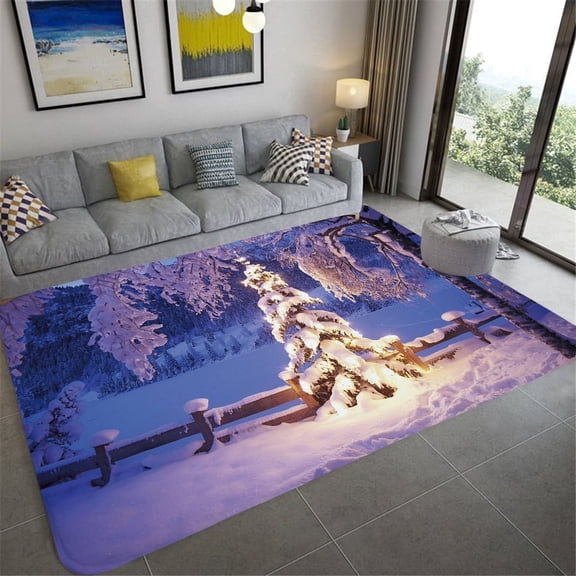 Christmas snow scene pine fruit bell town night picture decoration carpet living room stu