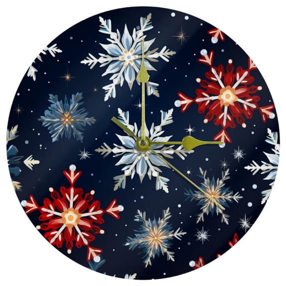 Christmas snowflakes 9.8 Inches Round Acrylic Wall Clock, Silent Non ...
