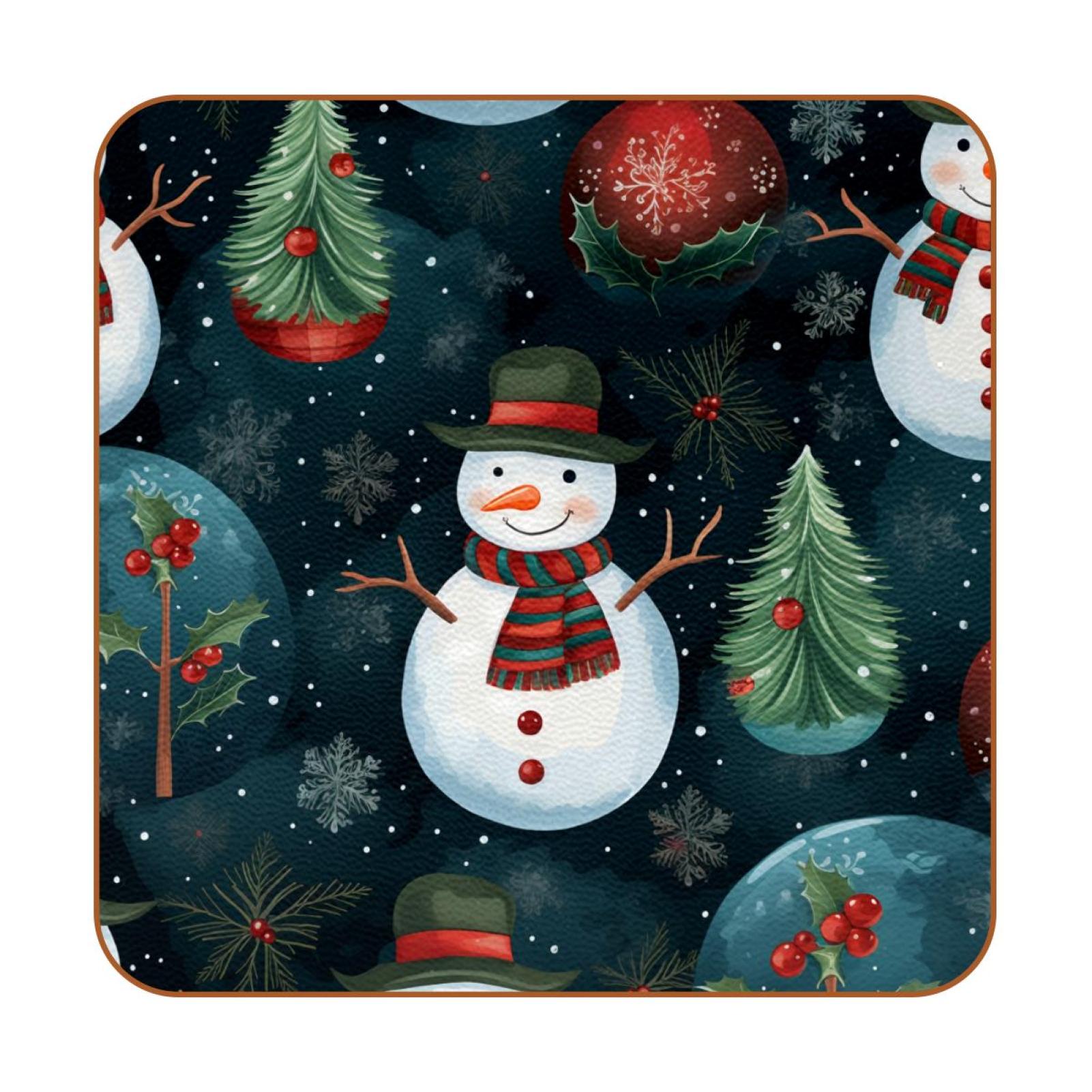 Christmas snowman 6PCS Square Microfiber Leather Car Coasters, 10.3x10
