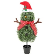 Nafresh 3ft Snowman Topiary Tree, 36" Artificial Snowman Shaped Topiary Tree with Red Christmas Hat, Scarf, and Brown Arms for Christmas Decor in Yard Porch Living Room Dining Room Bedroom