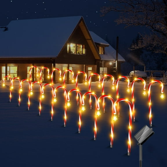 The Christmas solar-powered candy cane lights combine the functions of outdoor path and sidewalk lighting, and they are unique and excellent Christmas decorations 8 count