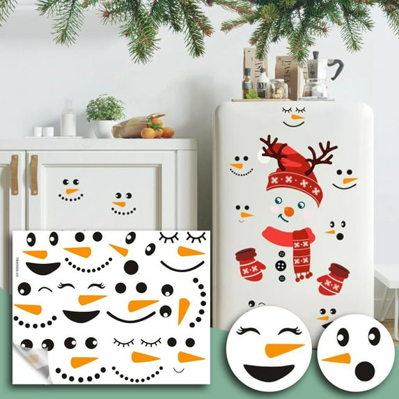 Christmas stickers funny snowman face stickers Christmas expression wall stickers self-adhesive PVC refrigerator stickers decorative stickers