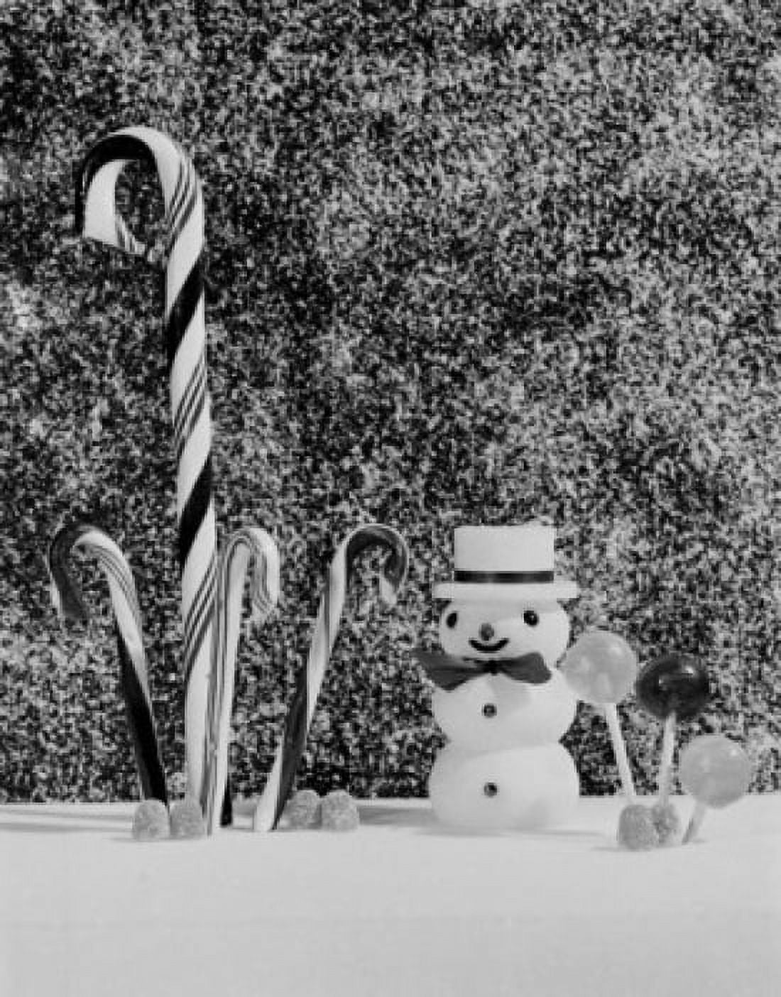 Christmas still life with candy canes lollipops and miniature snowman Canvas Art - (18 x 24)
