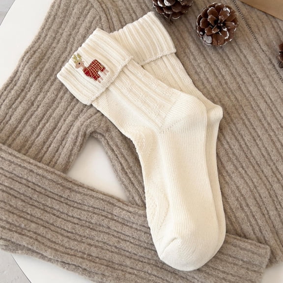 Christmas stockings, children's autumn and winter cute mid tube socks, big red New Year cotton socks, Japanese cute embroidery cartoon ins trendy socks