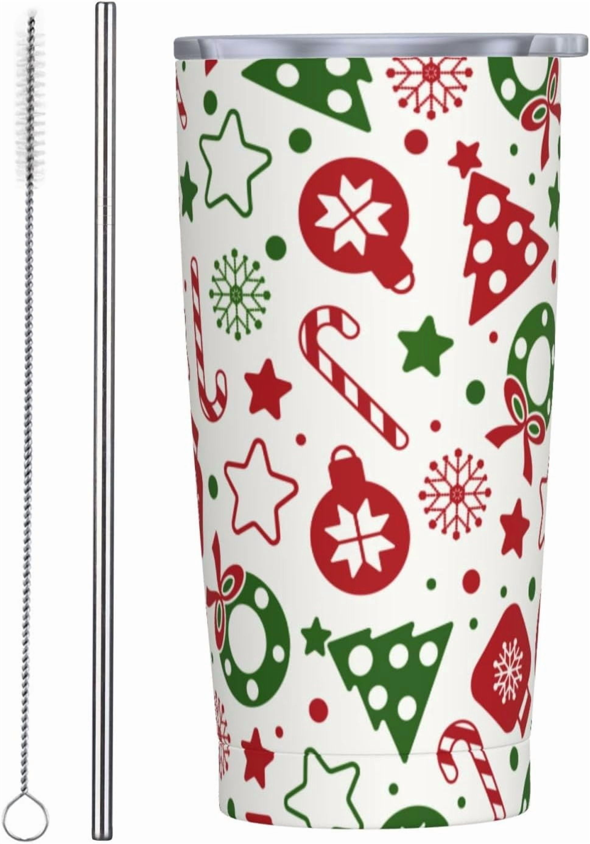 Christmas texture icons Car Straw Cup With Lid Straw Brush Travel for ...