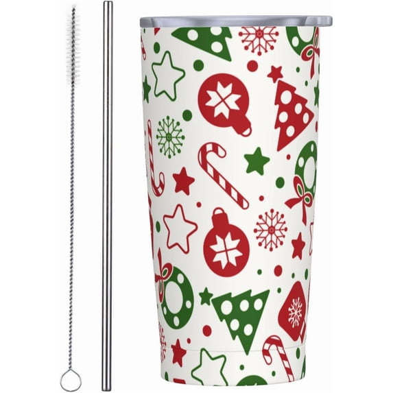 Christmas texture icons Car Straw Cup With Lid Straw Brush Travel for ...