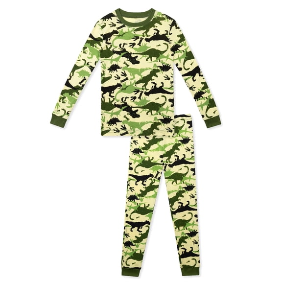 NIPAXO Boys Pajamas Set Long Sleeve Dinosaur Camo Print Thermal Top and Matching Pants Sleepwear for Kids