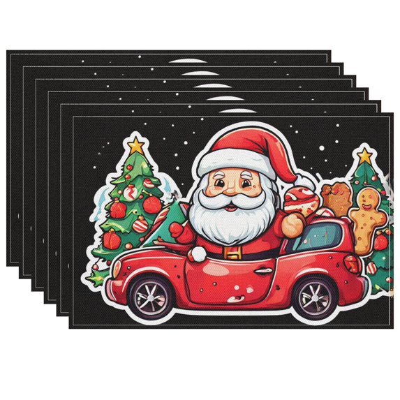 Christmas-themed Placemat for Coffee Table Cafe Kitchen Heat-Resistant Kawaii Christmas Presents Modern Christmas Decor 6Pack 17.7"x13" Santa Claus Christmas Ornament