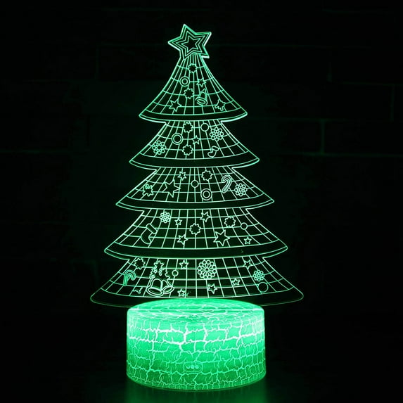 Christmas tree 3D Night Light 16 Color Change Lamp Acrylic Flat ABS Base USB Charger Home Decoration Toy Brithday Xmas Kid Children Gift