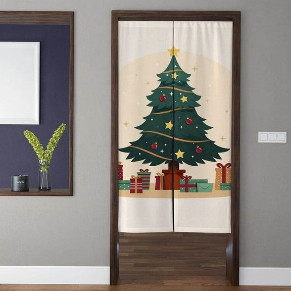 Christmas tree Art Noren Door Curtain, christmas gift stars sunset Pattern Doorway Curtain for Kitchen Partition Bedroom Door Privacy Decor