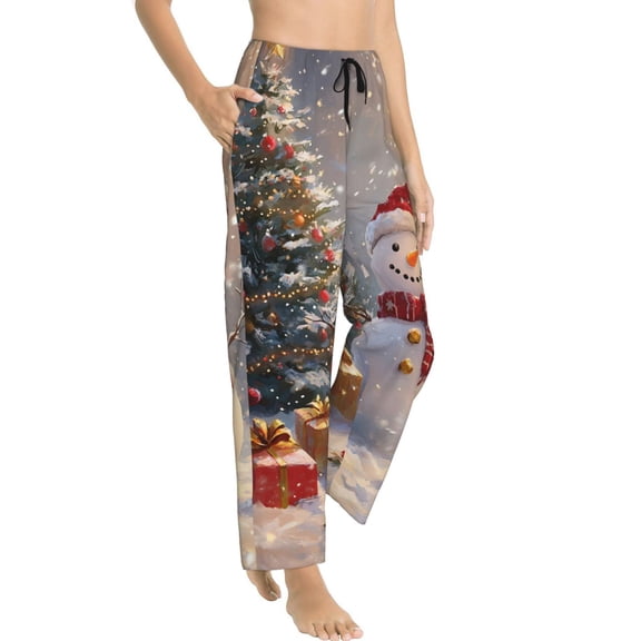 Christmas tree and snowman B Pajama Pants Women - Soft Breathable Sleep & Lounge Pants for Women, Comfy Casual Pj Pants Bottoms with Pockets