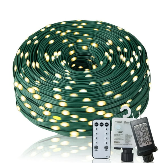 Christmas warm white Rope Lights Outdoor, 1000LED 328Ft Outdoor Decorative String Strobe with 8 Modes and Multiple Function like Remote/IP67 Waterproof/Timer/Memory,  String Lights for House Decor