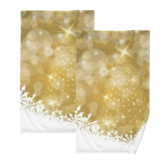 Christmas with Snowflakes Golden Bath Hand Towels 2 Pcs Absorbent Face Towel Soft Breathable Cotton Towel Set for Bathroom Kitchen Hotel Spa Decor