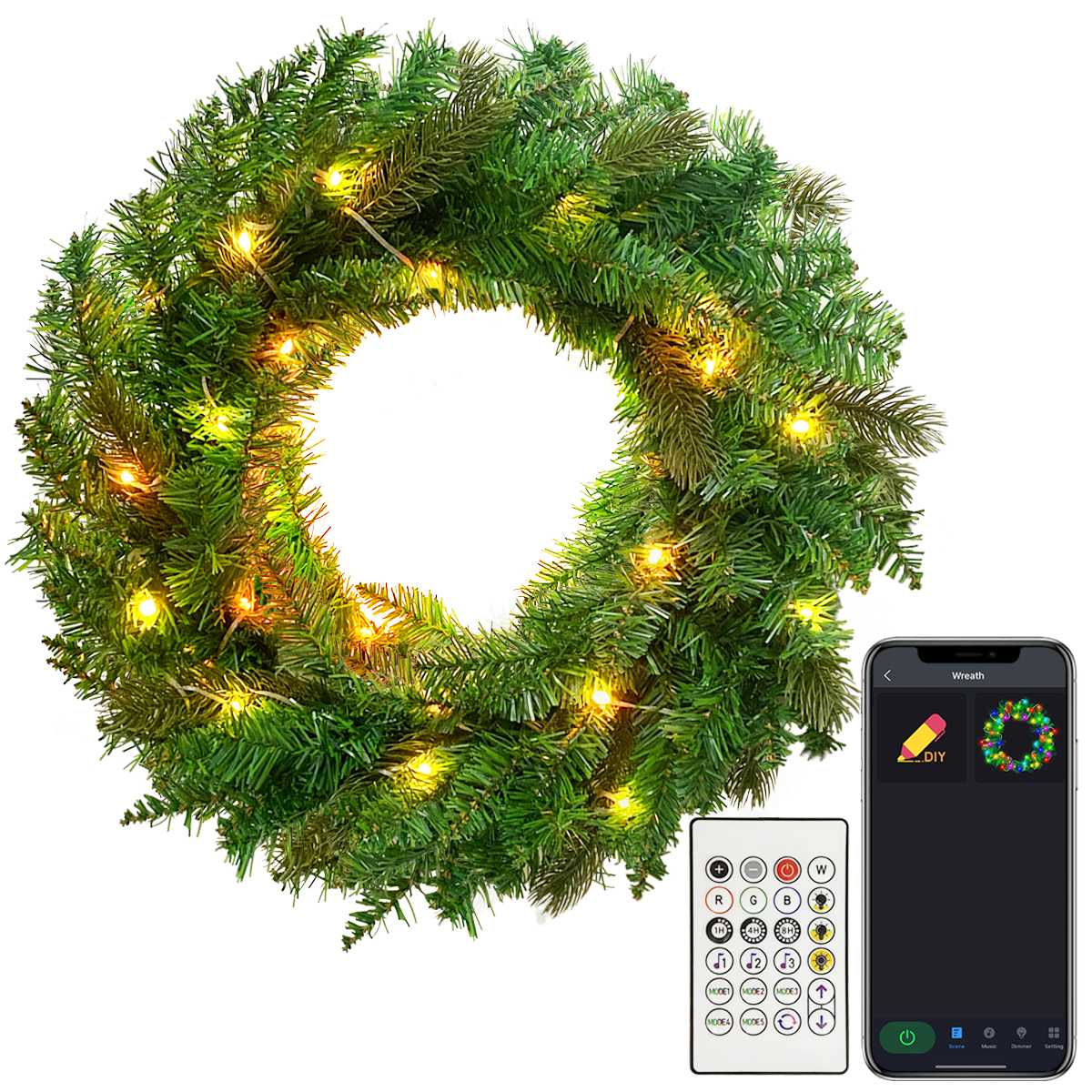 Christmas wreath with LED Lights 24" Exterior Door Pendant Hanging Artificial Pansu Wreaths Wall