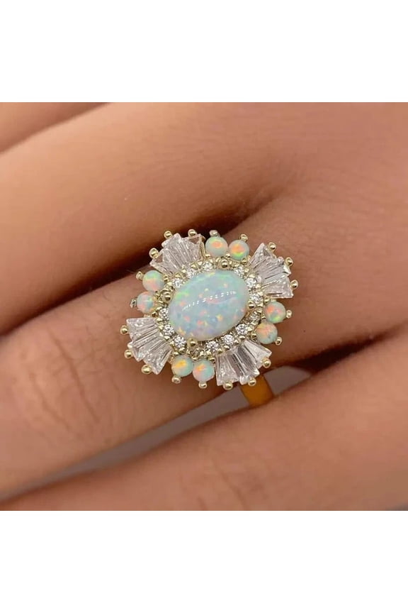 Christmass Gift Womens Engagement Ring 14K Yellow Gold Plated Silver Fire Opal 3Ct Oval Cut