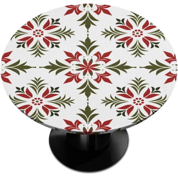 Christmass Pattern Round Outdoor Tablecloth Elastic Waterproof Tablecloth for 36"-42" Tables Fitted Table Cover for Party Holiday Dining Room Buffet Banquet Dinner Kitchen Indoor Picnic