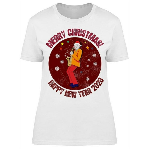 Christmass:man Playing Saxophone T-Shirt Women -Image by Shutterstock, Female Medium