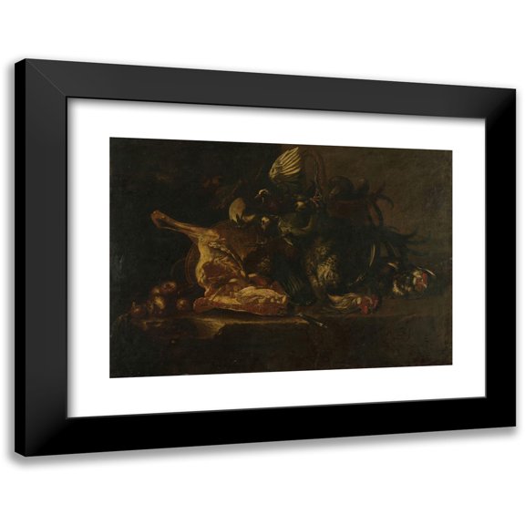 Christoffel Puytlinck 14x11 Black Modern Framed Museum Art Print Titled - Still Life with Meat and Dead Birds (1660 - 1671)
