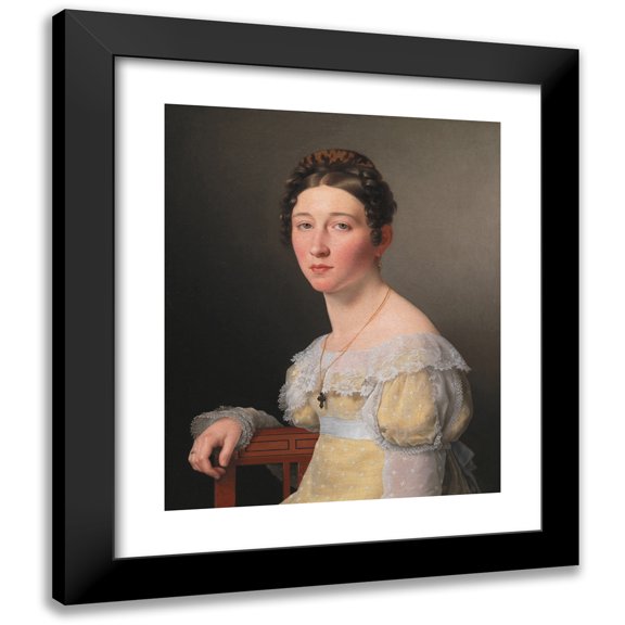 Christoffer Wilhelm Eckersberg 12x14 Black Modern Framed Museum Art Print Titled - Portrait of Emilie Henriette Massmann, Betrothed of Frederik Wilhelm Caspar Von Benzon (1820)