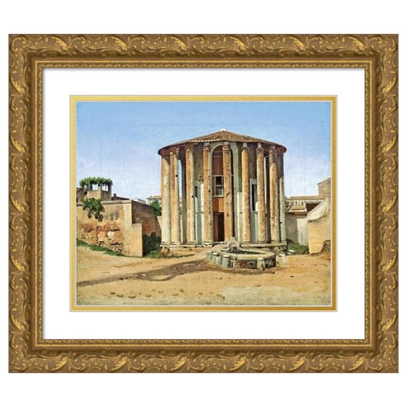 Christoffer Wilhelm Eckersberg 14x12 Gold Ornate Wood Frame and Double Matted Museum Art Print Titled - Vesta Temple in Rome (1814-1816)