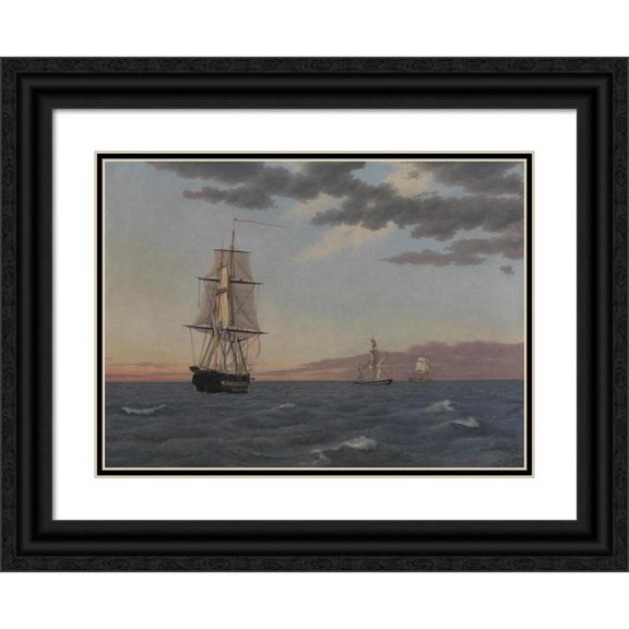 Christoffer Wilhelm Eckersberg 18x14 Black Ornate Wood Framed Double Matted Museum Art Print Titled - The Corvette ‘Galathea’ Lying to in Order to Send Help to the Brig ‘St Jean’ (1839)
