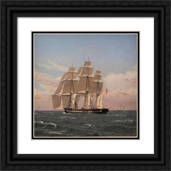 Christoffer Wilhelm Eckersberg 20x20 Black Ornate Framed Double Matted Museum Art Print Titled: The Corvette Najaden Under Sail (1833)