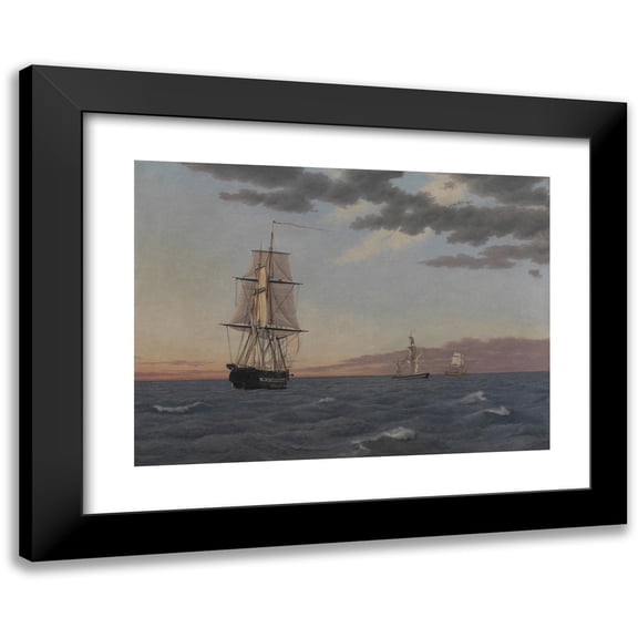 Christoffer Wilhelm Eckersberg 24x19 Black Modern Framed Museum Art Print Titled - The Corvette ‘Galathea’ Lying to in Order to Send Help to the Brig ‘St Jean’ (1839)