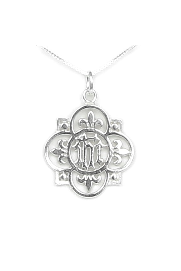 Christogram IHC Cross with Fleur de Lis Decoration Sterling Silver - Gift Boxed with Ancient Christian Symbol Historical Story Card (18 Inch Chain Length)