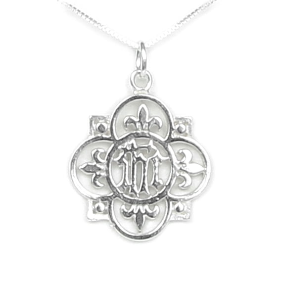 Christogram IHC Cross with Fleur de Lis Decoration Sterling Silver - Gift Boxed with Ancient Christian Symbol Historical Story Card (18 Inch Chain Length)