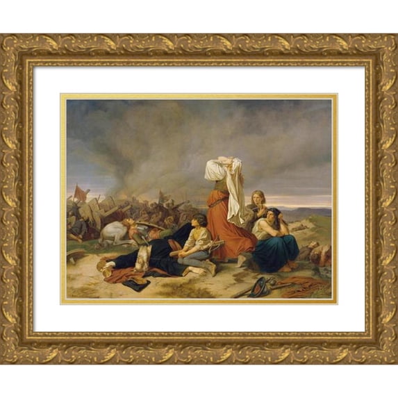 Christoph Christian Ruben 24x20 Gold Ornate Framed and Double Matted Museum Art Print Titled - The Battle of Lipan, 1434 (1868)