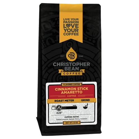 Christopher Bean Coffee - Amaretto Cinnamon Stick Flavored Coffee, (Regular Whole Bean) 100% Arabica, No Sugar, No Fats, Made with Non-GMO Flavorings, 12-Ounce Bag of Regular Whole Bean coffee