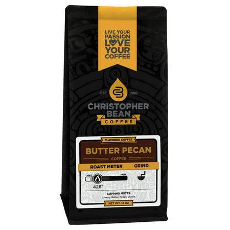 Christopher Bean Coffee - Butter Pecan Flavored Coffee, (Decaf Whole Bean) 100% Arabica, No Sugar, No Fats, Made with Non-GMO Flavorings, 12-Ounce Bag of Decaf Whole Bean coffee