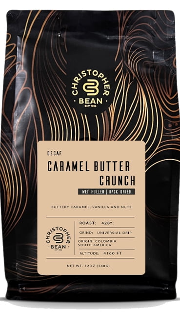 Christopher Bean Coffee-Caramel Butter Crunch Flavored Coffee, Decaf Coffee, 100% Arabica, Coffee Ground Medium Roast, No Sugar, No Fats, Made with Non-GMO Flavorings, 12-Ounce Bag Ground Coffee Bean