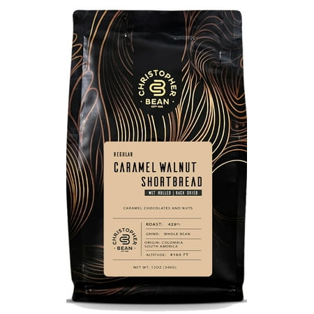 Christopher Bean Coffee - Caramel Walnut Shortbread Flavored Coffee, (Regular Whole Bean) 100% Arabica, No Sugar, No Fats, Made with Non-GMO Flavorings, 12-Ounce Bag of Regular Whole Bean coffee.