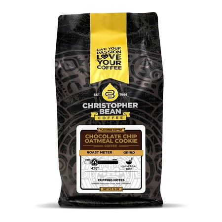 Christopher Bean Coffee Flavored Decaffeinated Ground Coffee, Chocolate Chip Oatmeal, 12 Ounce