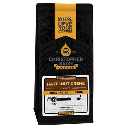 Christopher Bean Coffee - Hazelnut Creme Flavored Coffee, (Regular Whole Bean) 100% Arabica, No Sugar, No Fats, Made with Non-GMO Flavorings, 12-Ounce Bag of Regular Whole Bean coffee